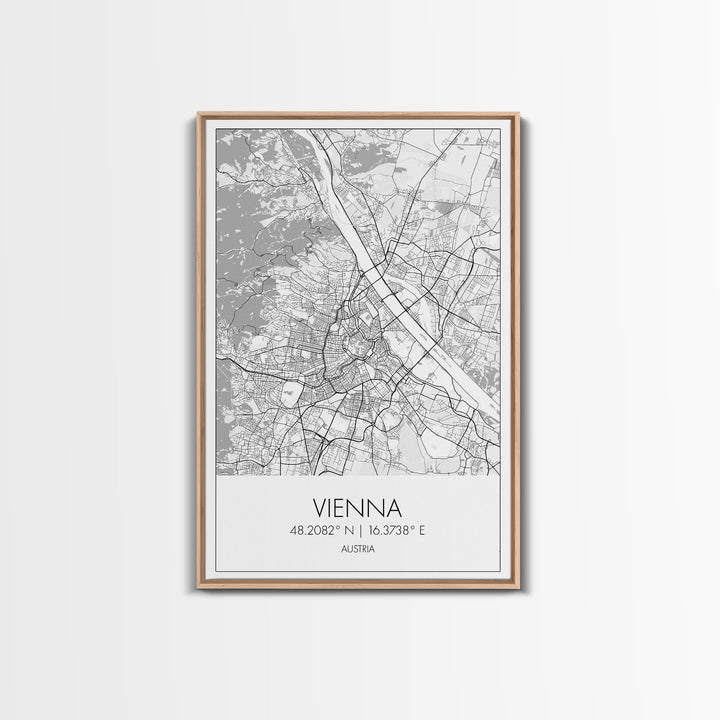 Vienna Street Map, Austria Map, City Map Print, Modern Wall Art, Wall Art, Canvas Print, Black And White, Unique Wedding Gift, Travel Art