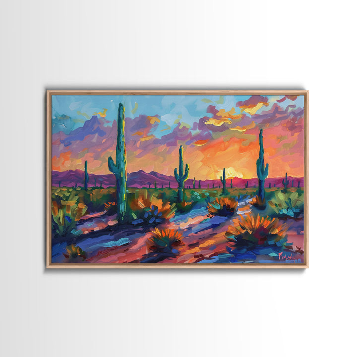 Sunset In The Desert, Framed Canvas Print, Out In The Desert, Southwestern Decor, Watercolor Painting, Original Painting