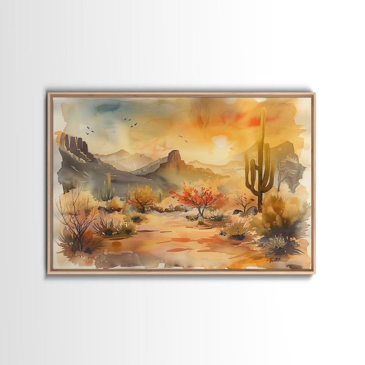 Southwestern Farmhouse Decor, Desert Watercolor Painting Canvas Print or Metal Wall Art, Home Decor, Above Bed Art, Above Sofa Decor