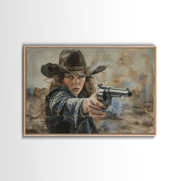 The Outlaw Framed Canvas Print, Wild West Cowgirl Art, Kitsch Decor, Minimalist Boho Wall Art Print, Western Decor For Her