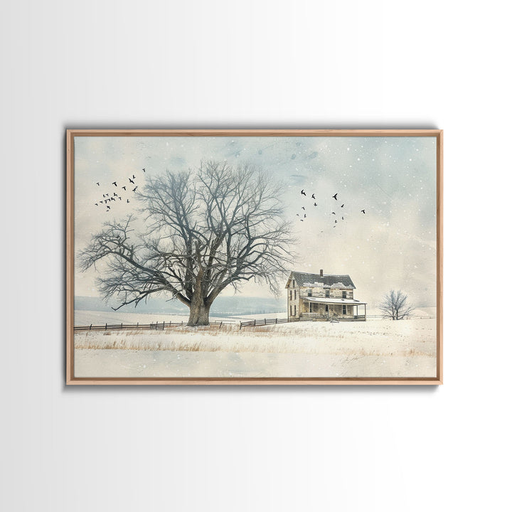 Winter On The Farm Framed Canvas Print | Living Room Art | Rustic Art | Farmhouse Wall Art | Art | Wall Decor | Large Wall Art