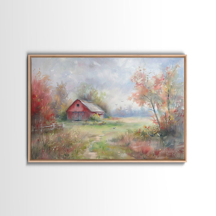 Cottage Core Farmhouse Wall Art, Original Art Watercolor Painting Print Of An Old Red Barn, Primitive Art, Above Bed Art, Living Room Art