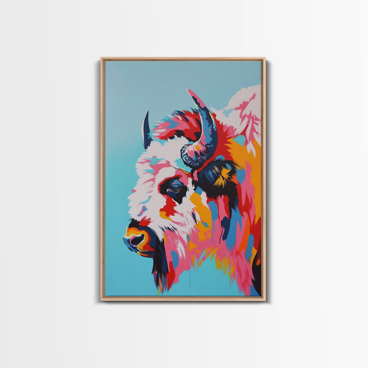 Vibrant Bison Framed Canvas Print - Colorful Animal Wall Art, Living Room Decor, Modern Artwork, Unique Animal Art for Bedroom and Office