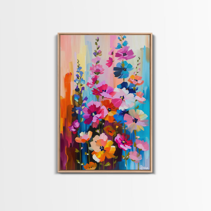 Abstract Floral Burst Framed Canvas Print - Colorful Flower Wall Art, Vibrant Living Room Decor, Modern Bedroom Art, Unique Home Art