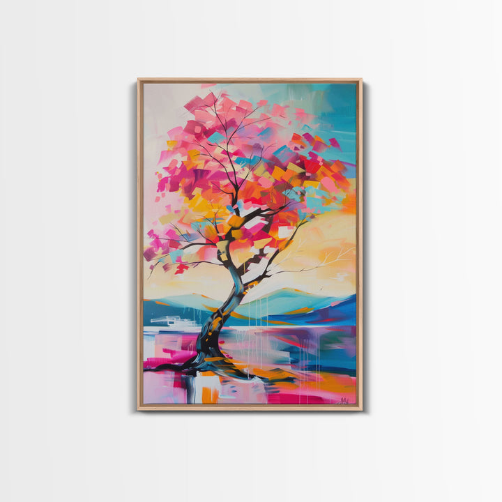 Abstract Colorful Tree - Framed Canvas Print, Vibrant Wall Art, Living Room Decor, Modern Nature Artwork, Colorful Tree Art, Bedroom Decor