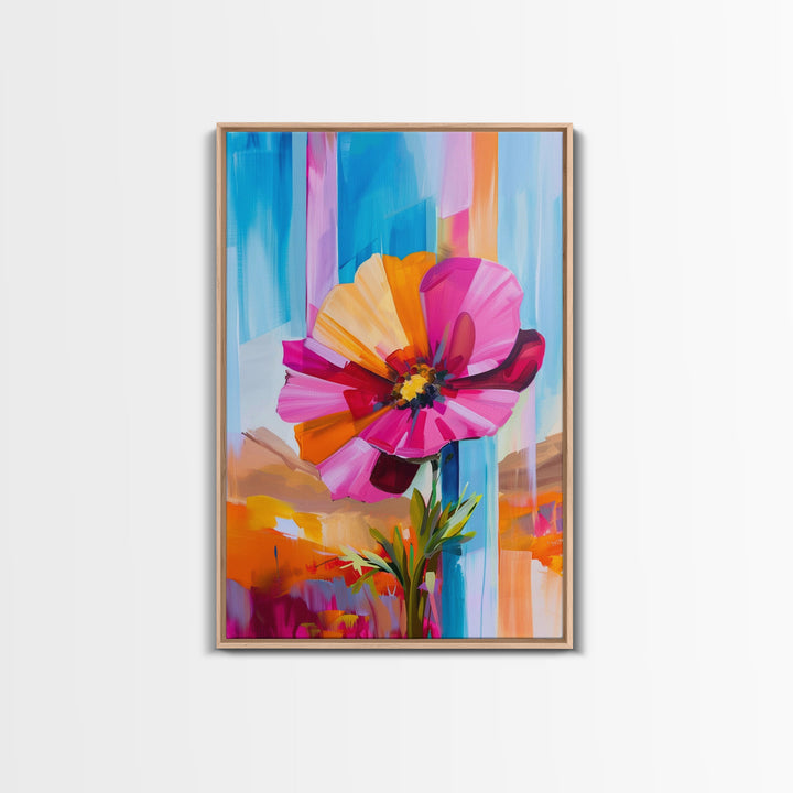 Abstract Flower Bloom Framed Canvas Print - Colorful Wall Art, Living Room Decor, Modern Floral Art for Bedroom, Home Decoration