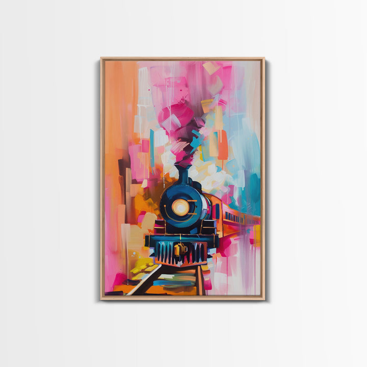 Express Train Canvas Art - Framed Canvas Print, Bold Locomotive Decor, Modern Train Wall Art, Colorful Bedroom Artwork