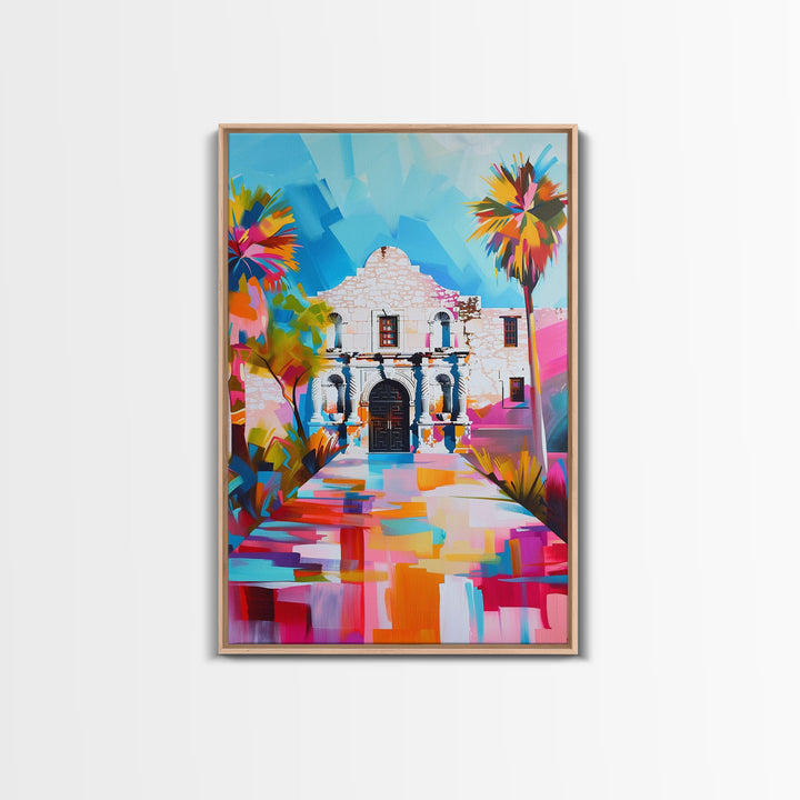 The Alamo in Colorful Abstract Design - Framed Canvas Print, Vibrant Nature Decor, Living Room Wall Art, Bedroom Decor