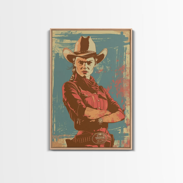 Fierce Cowgirl in Red Framed Canvas Print - Rustic Western Decor, Vintage Wall Art for Living Room, Bedroom Artwork