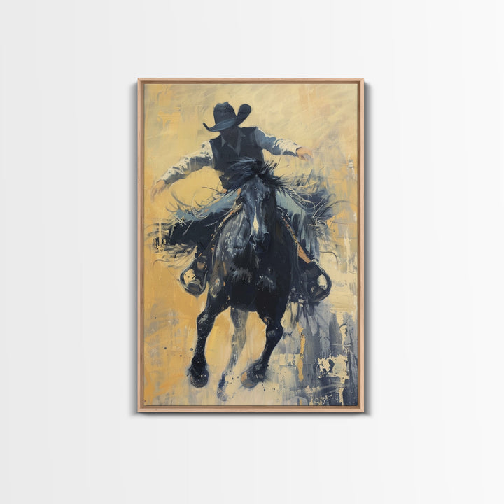 Bold Cowboy in Action Framed Canvas Print - Captivating Western Decor, Stunning Wall Art for Living Room, Bedroom