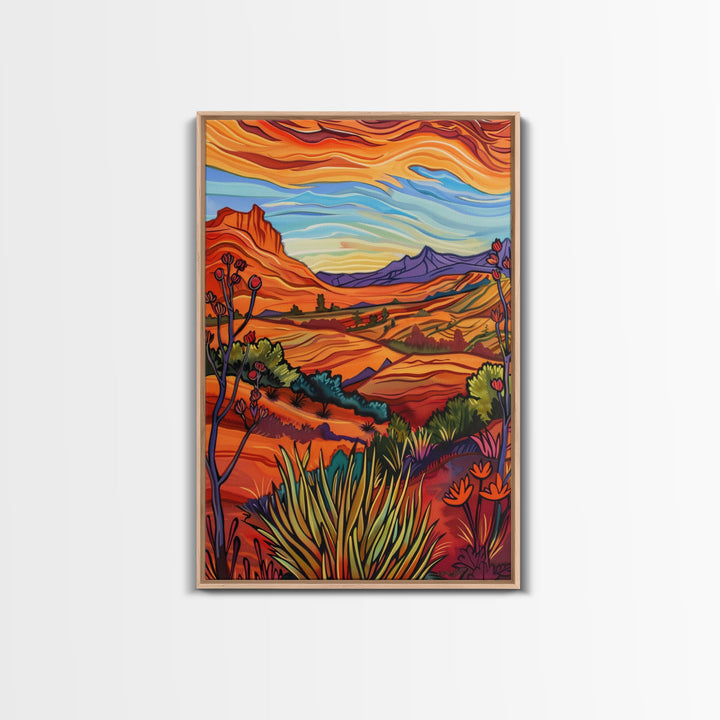 Framed Canvas Print, Serene Desert Landscape with Rolling Hills, Beautiful Wall Art for Living Room or Bedroom Decor