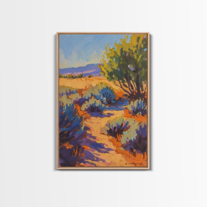 Peaceful Desert Path with Sagebrush, Beautiful Wall Art for Living Room or Bedroom, Framed Canvas Print for Home Decor