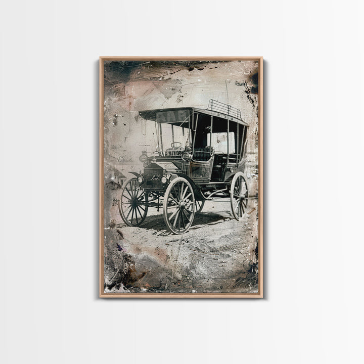 Antique Carriage Sepia Print - Framed Canvas Wall Art, Vintage Vehicle Decor for Living Room, Rustic Antique Car Artwork, Historical Art