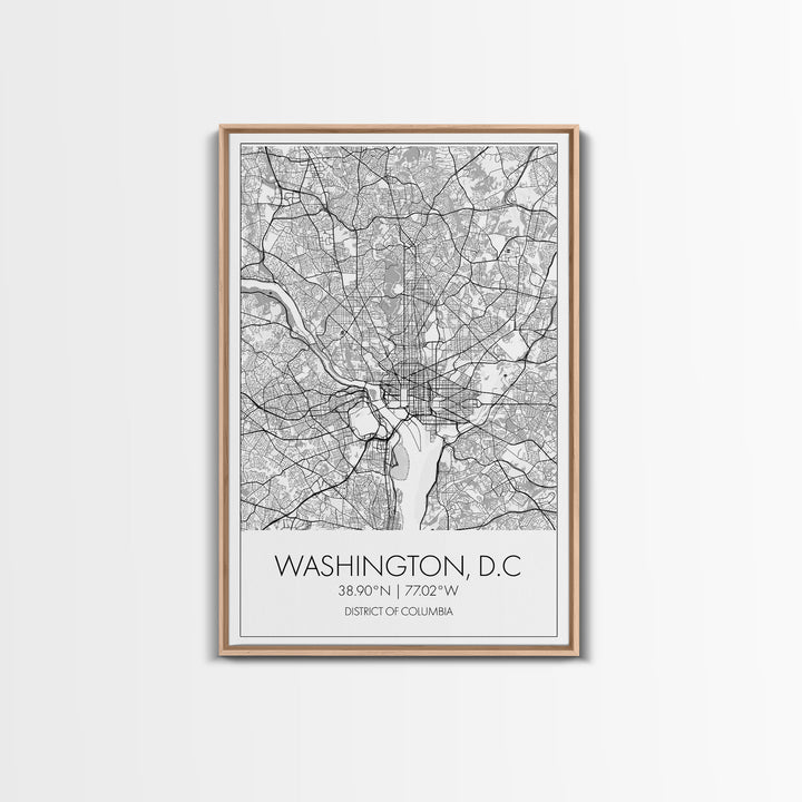 Washington DC Street Map, District Of Columbia Map, City Map Print, Minimalist Art, Wall Art, Canvas Print, Best Friend Gifts, Travel Art