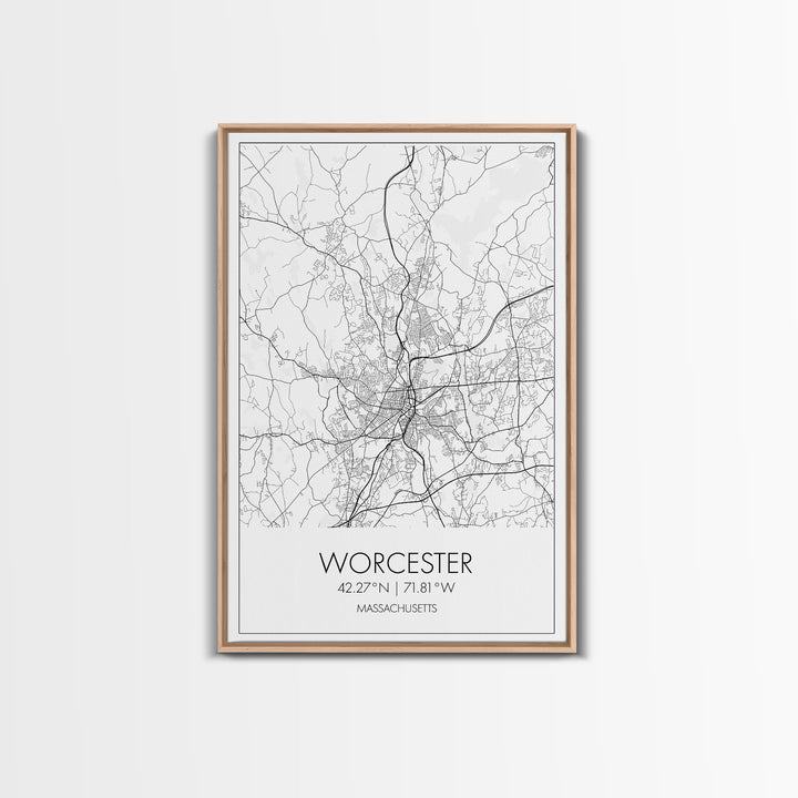 Worcester Street Map, Massachusetts Map, City Map Print, Minimalist Art, Wall Art, Canvas Print, Home Office Wall Art, Unique Travel Gifts