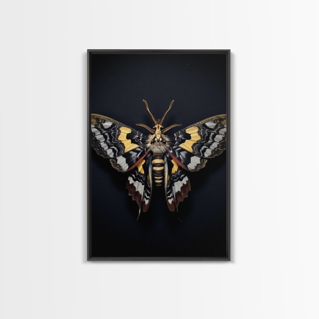 Framed Death Head Moth Canvas Print, Acherontia, Taxidermy Art, Dried Butterfly Print, Bug Wall Art Hanging Decor, Goth Art, Halloween Art