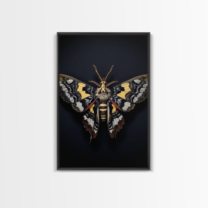 Framed Death Head Moth Canvas Print, Acherontia, Taxidermy Art, Dried Butterfly Print, Bug Wall Art Hanging Decor, Goth Art, Halloween Art