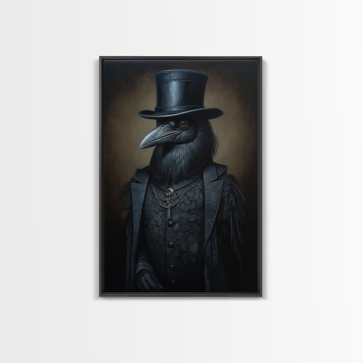 Gothic Raven Vintage Canvas, Art Canvas Print, Framed Canvas, Home Decor, Victorian Crow, Funny Halloween Art, Dark Academia Portrait