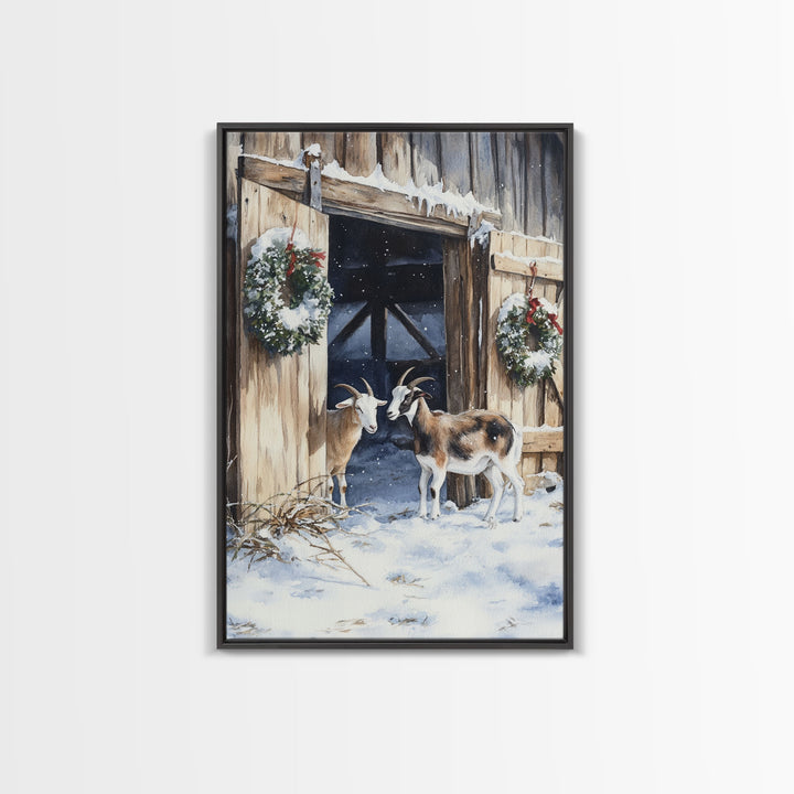 Cute Goats In The Winter, Rustic Farmhouse Wall Art, Holiday Gift, Gallery Wall Decor, Winter Vibes, Christmas 2024 Wall Art