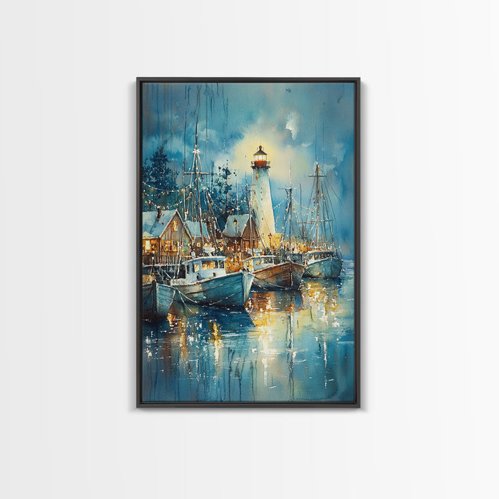 Sailboats In The Winter, Lake House Decor, Colorful Christmas Wall Art, Winter Decor, Holiday Art, Holiday Decor, Christmas handmade Art