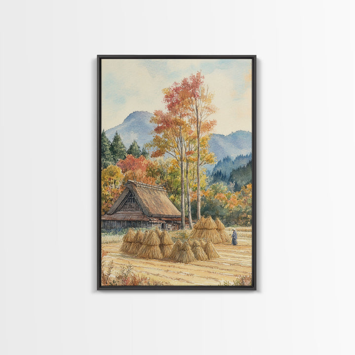 Fall Hay harvest, framed canvas print, autumn decor, fall wall art