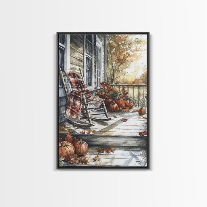 The Rocking Chair, Framed Canvas Print, Fall Decor, Christmas Plaid Art, Country Christmas Decor, Merry Christmas, Minimalist Art