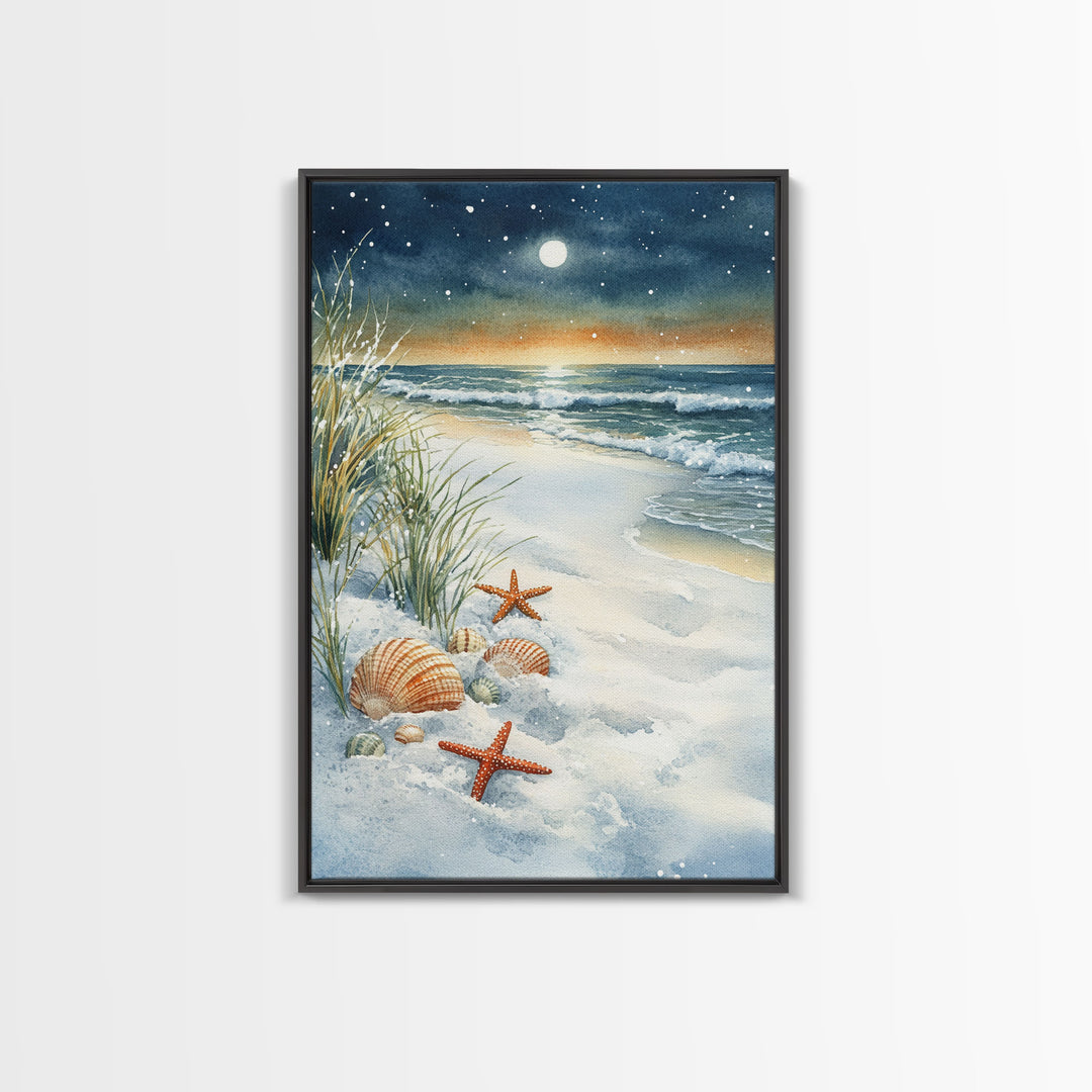 Canvas Print Of Christmas On The Beach, Trendy Christmas Art, Winter Art, Winter Art Print, Wood Framed Art