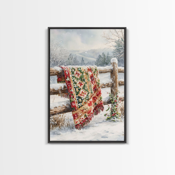 Cozy Winter Blanket Farmhouse Style Framed Canvas Print Christmas Decor Vintage Country Holiday Wall Art Best Gift Winter Wonderland