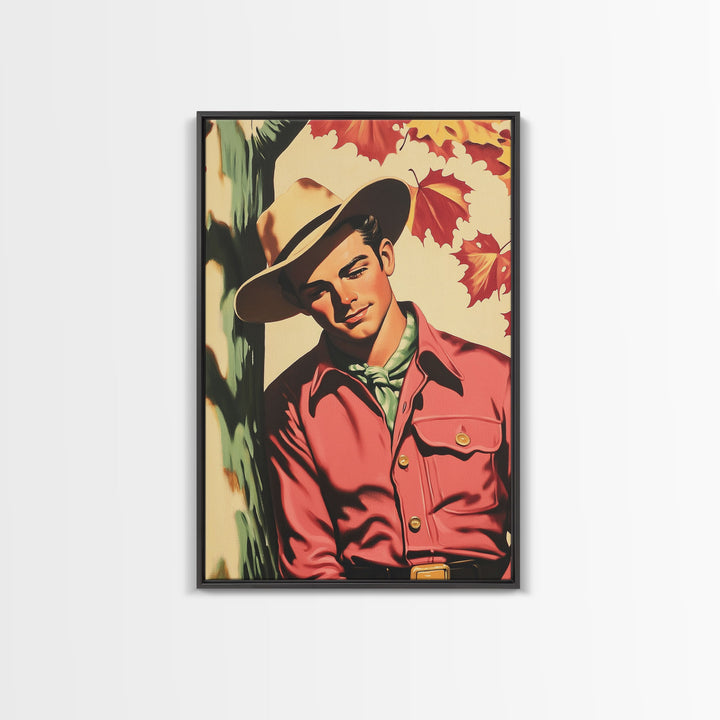 Vintage Fall Cowboy Framed Canvas Print - Retro Country Art Perfect Gift Idea 2024 Fall Decor - Warm Autumn Colorful Wall Art