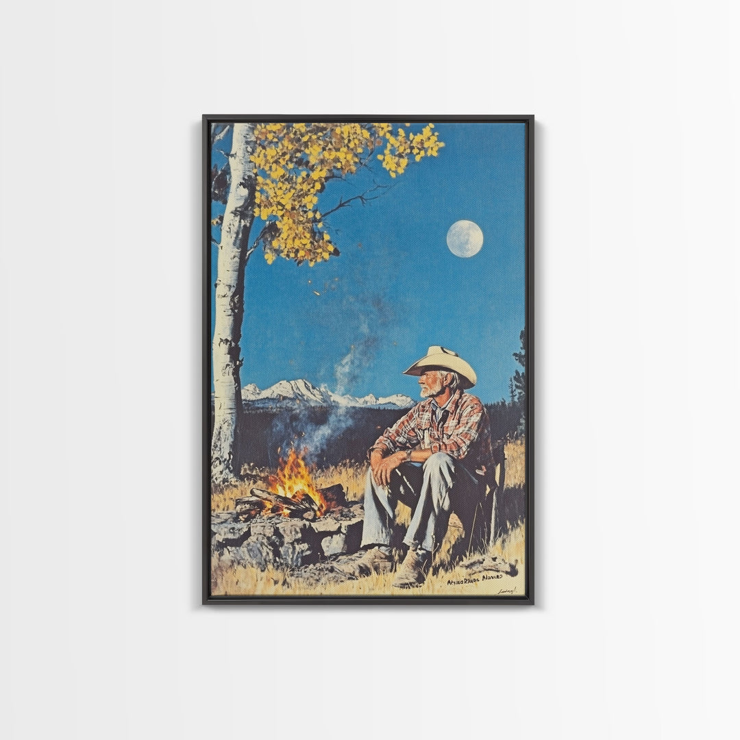 Cowboy in Snowy Sunset Landscape Canvas Print, Winter Wall Art, Seasonal Western Decor, Holiday Gift, Christmas Wall Art, Canvas Print