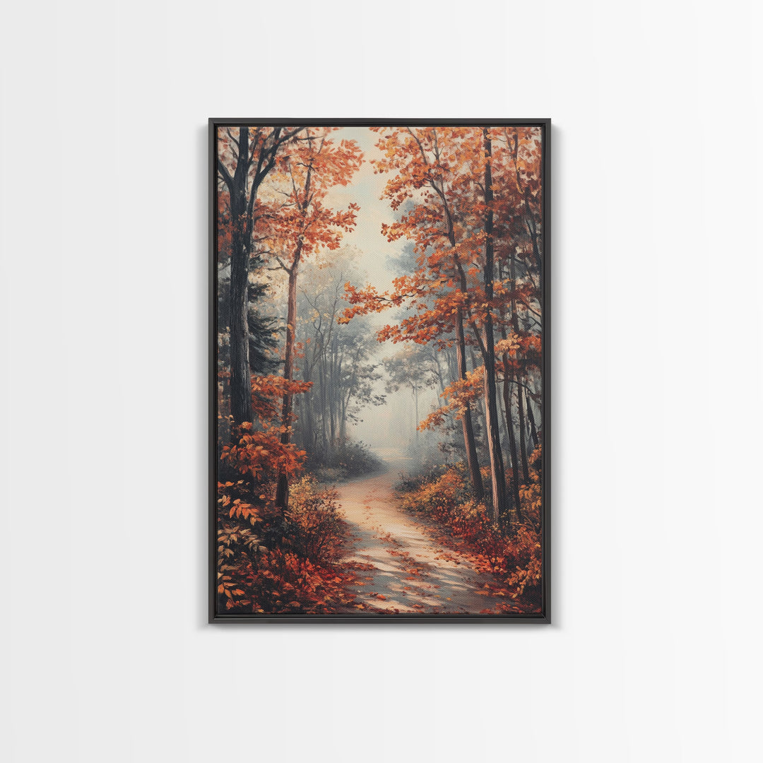 Path Through The Fall Leaves - Framed Canvas Print - Fall Decor - Autumn Gift Idea - Autumn Wall Art - Landscape Painting