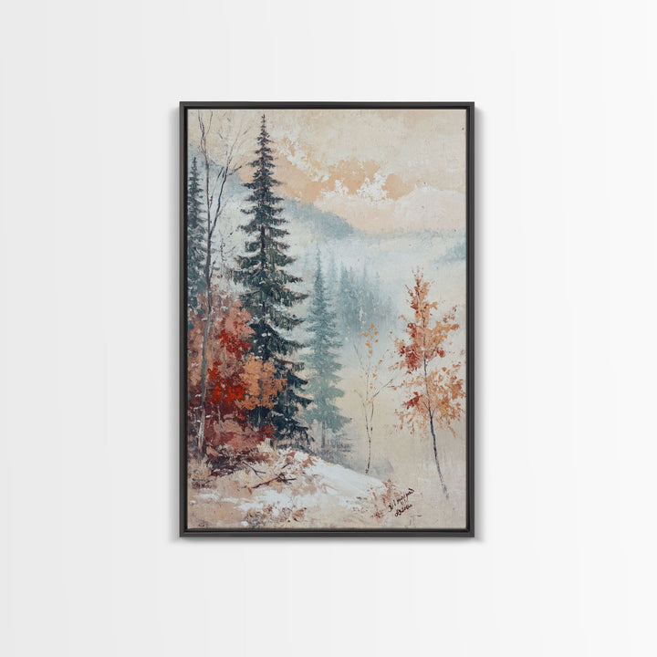 Winter Landscape Painting Print, Canvas Art, Retro Christmas Decor, Vintage Christmas Wall Art, Winter Wonderland