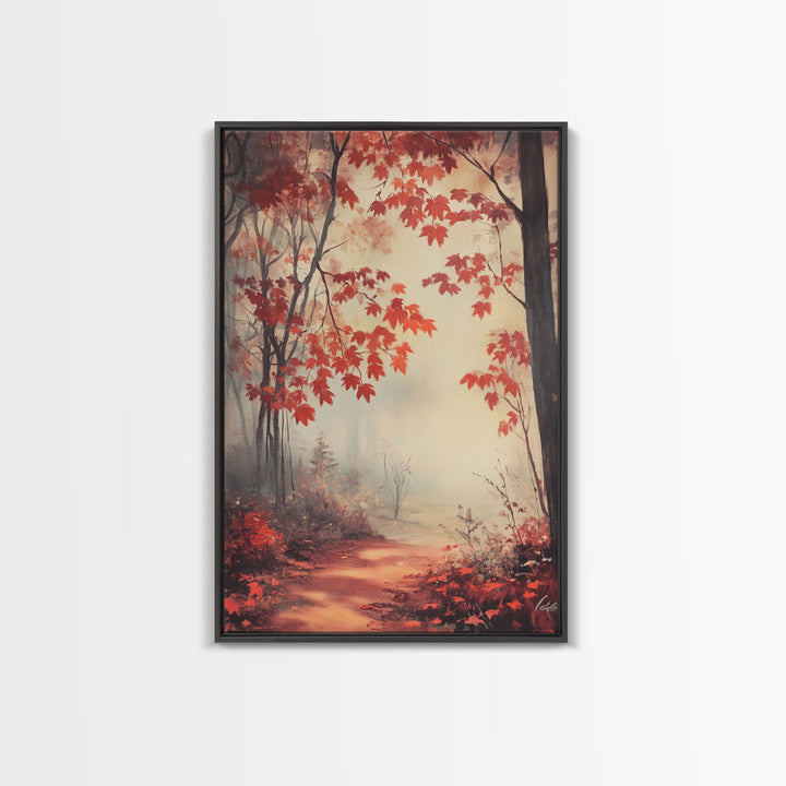 Framed Canvas Print of Autumn Path with Fall Leaves, Seasonal Wall Art, Modern Farmhouse, Gift Idea, Rustic Fall Decor, Autumn Landscape