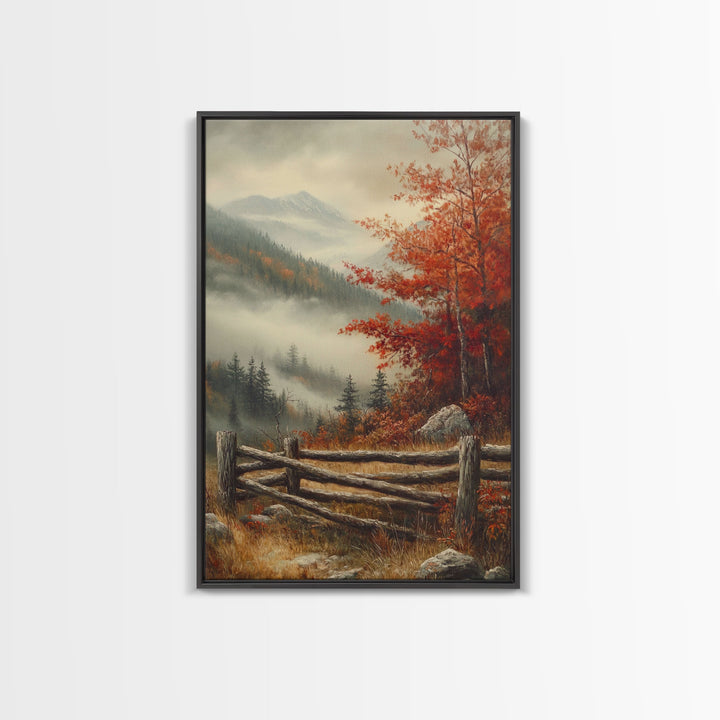 Canvas Print of Autumn Trees in Misty Landscape, Fall Wall Art, Moody Landscape, Modern Farmhouse, Best Gift Idea, Rustic Fall Decor