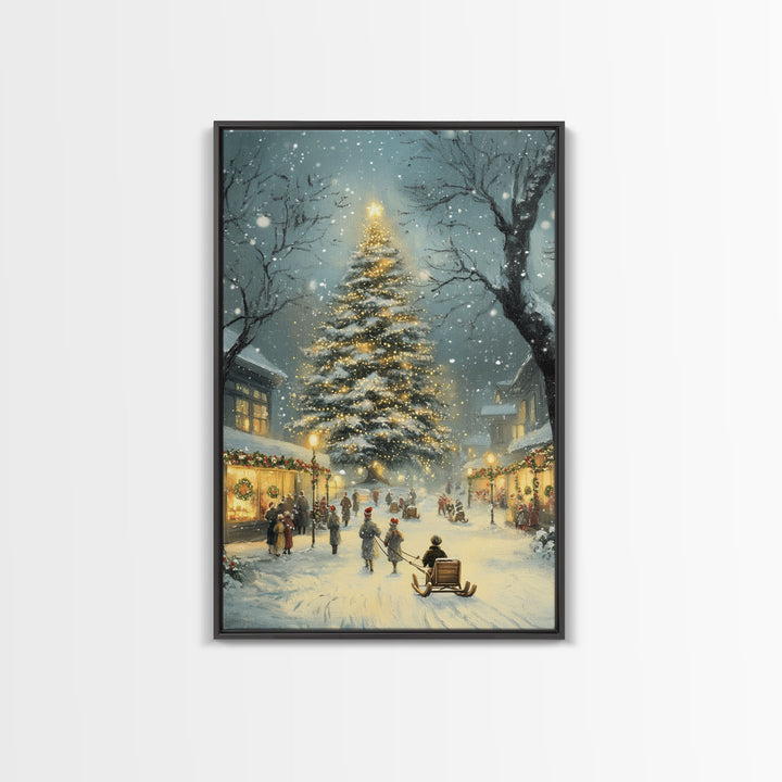 Christmas Tree Village Snowy Winter Scene Framed Canvas Print Christmas Wall Art Christmas Decor Christmas Tree Art Holiday Gift Winter Art