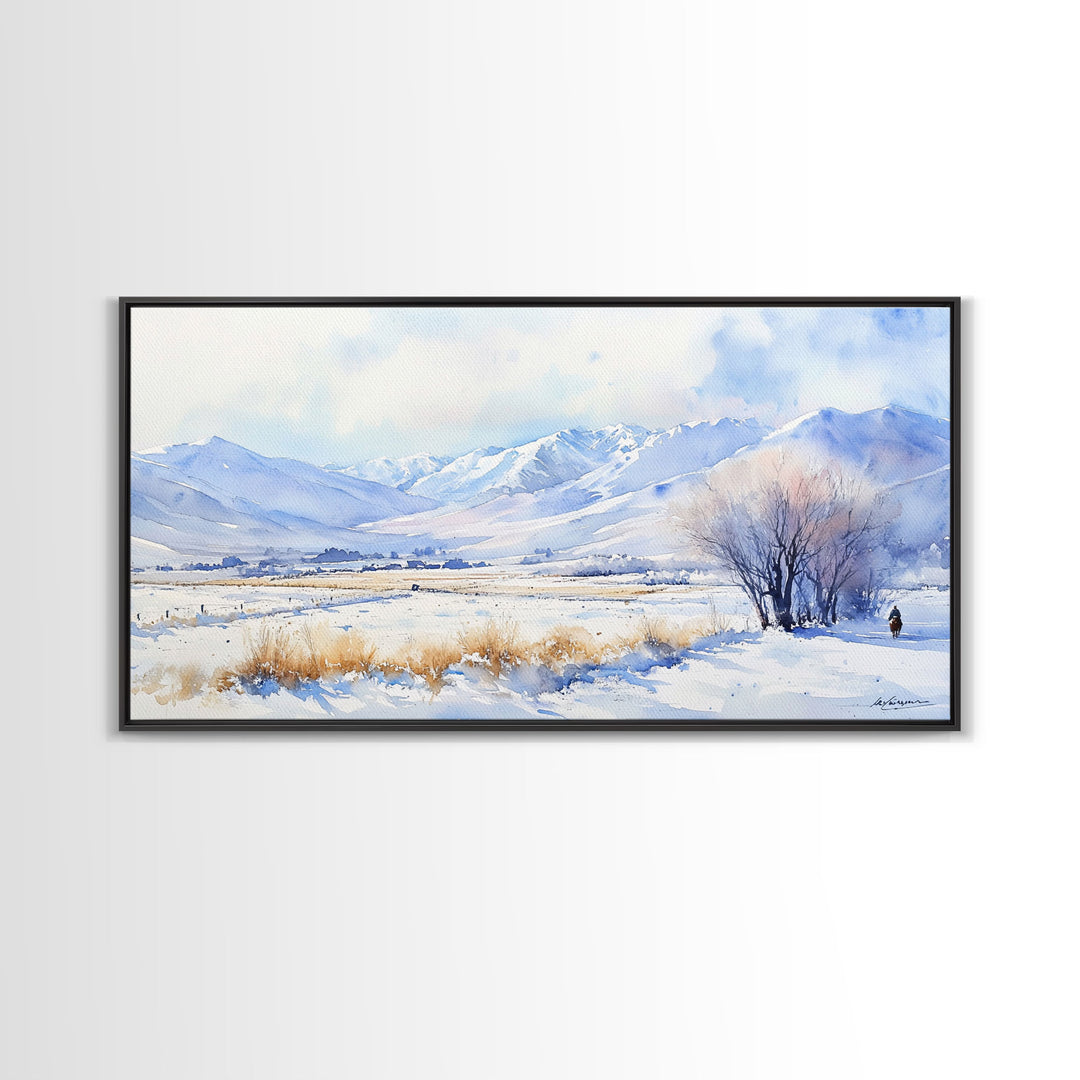 Winter's Tranquil Horizon - winter wall art, snowy mountain art, Christmas wall art, farmhouse Christmas decor, winter wonderland