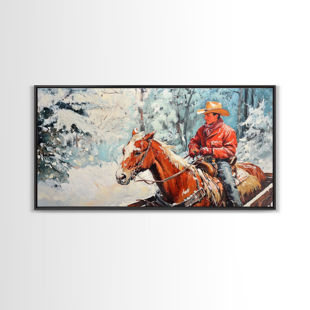 Minimalist Framed Canvas Print of a woman in a pink blouse and cowboy hat, offering modern farmhouse decor art with a hint of rustic charm