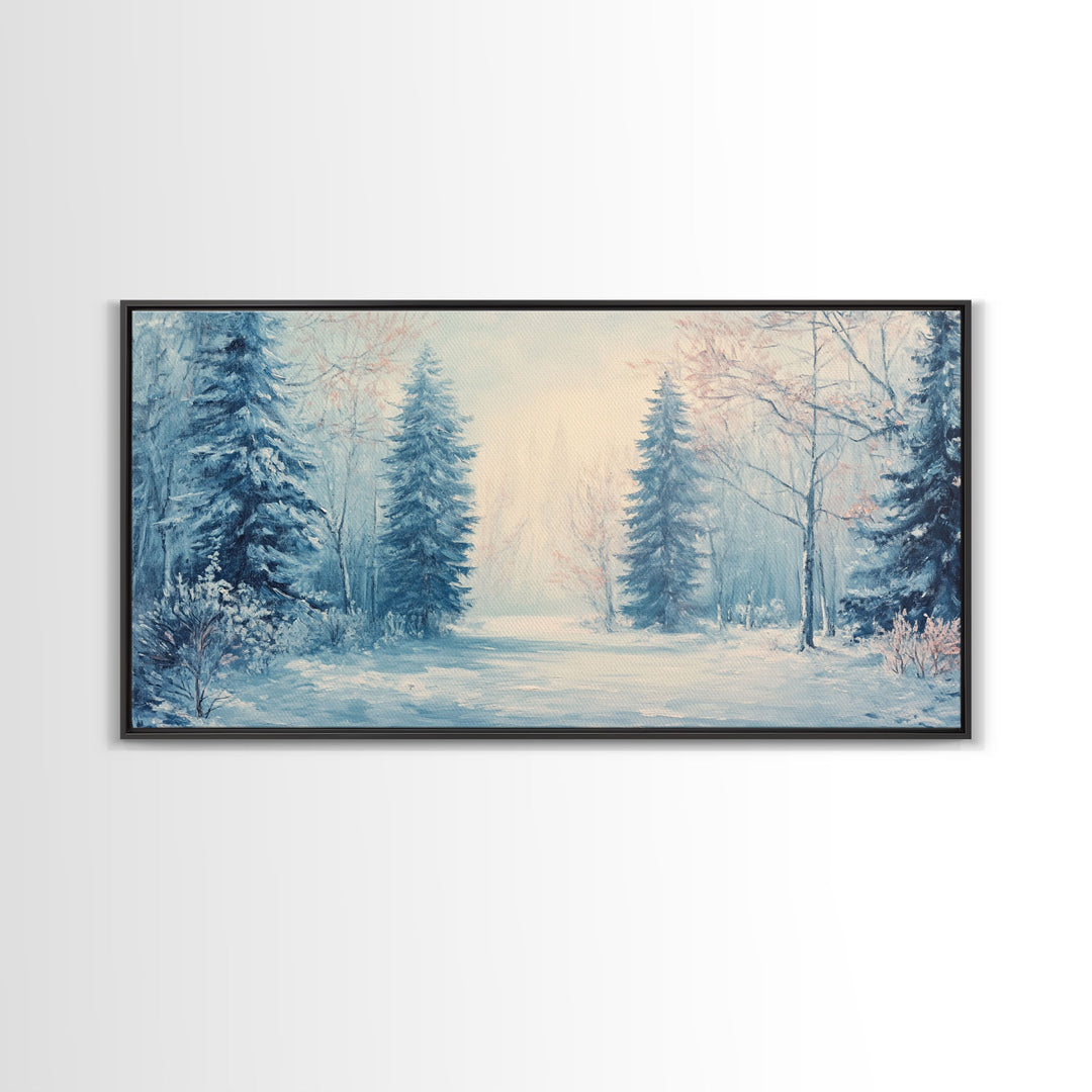 Winter Wonderland Watercolor Painting, Framed Canvas Print, Perfect Christmas Holiday Decor Wall Art for Cozy Winter Home Interiors