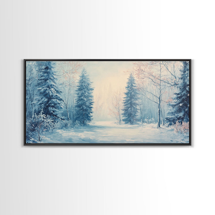 Winter Wonderland Watercolor Painting, Framed Canvas Print, Perfect Christmas Holiday Decor Wall Art for Cozy Winter Home Interiors