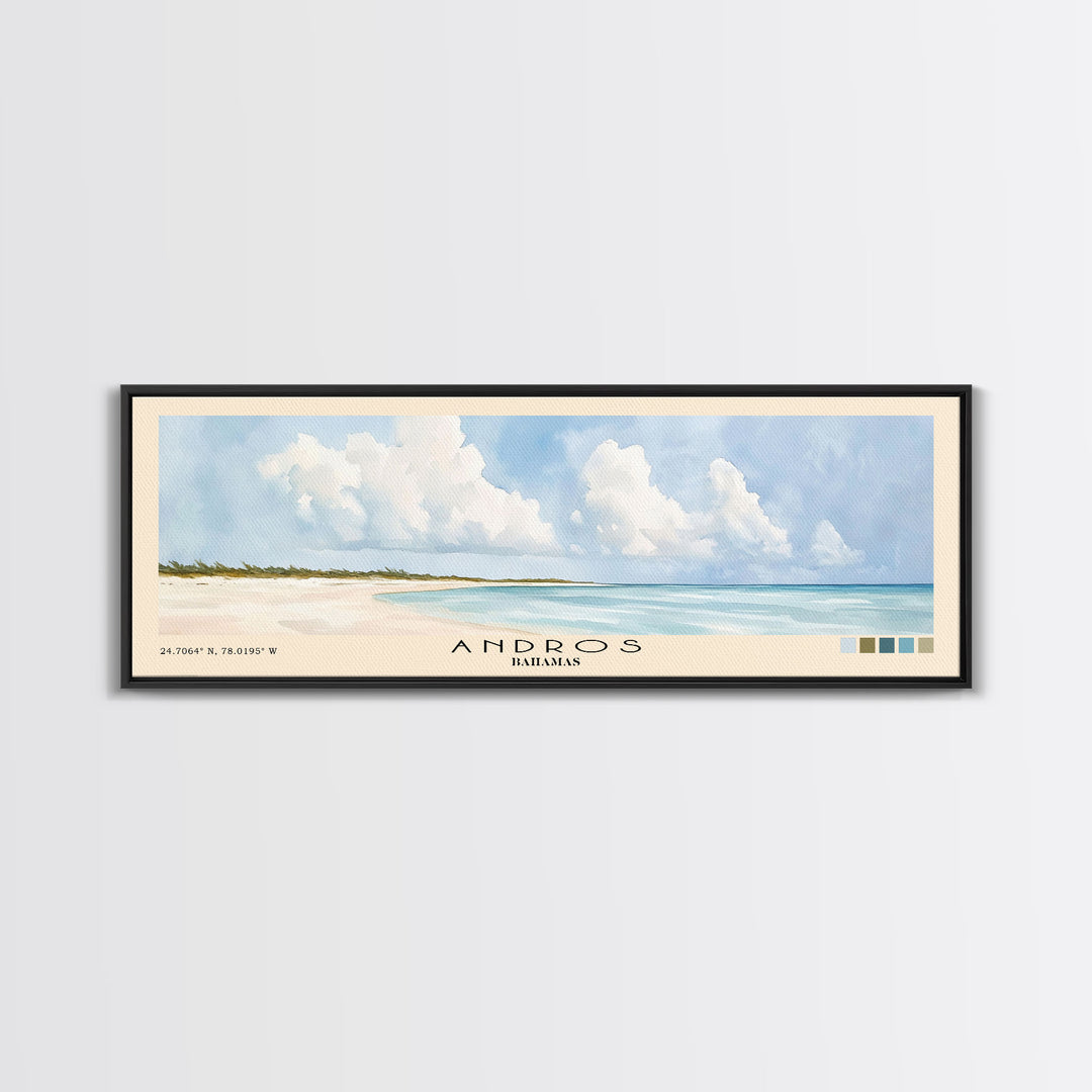 Andros, Bahamas Watercolor Beach Print, Vacation Gift, Bahamas Wall Art, Framed Canvas Print, Framed Beach Painting