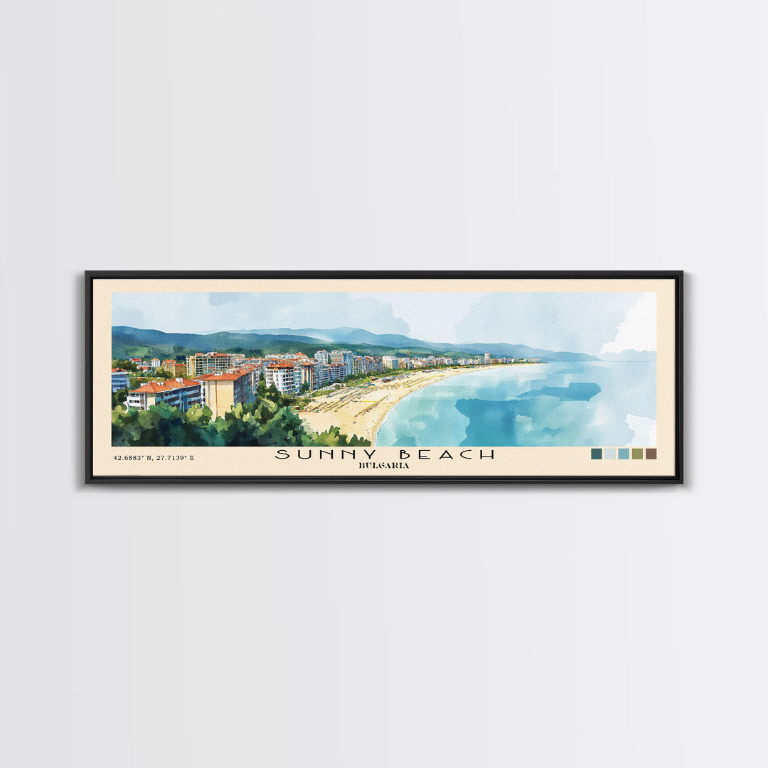 Sunny Beach, Bulgaria Watercolor Print, Vacation Gift, Bulgaria Wall Art, Beach Painting, Beach Decor, Beach Or Lakehouse Art