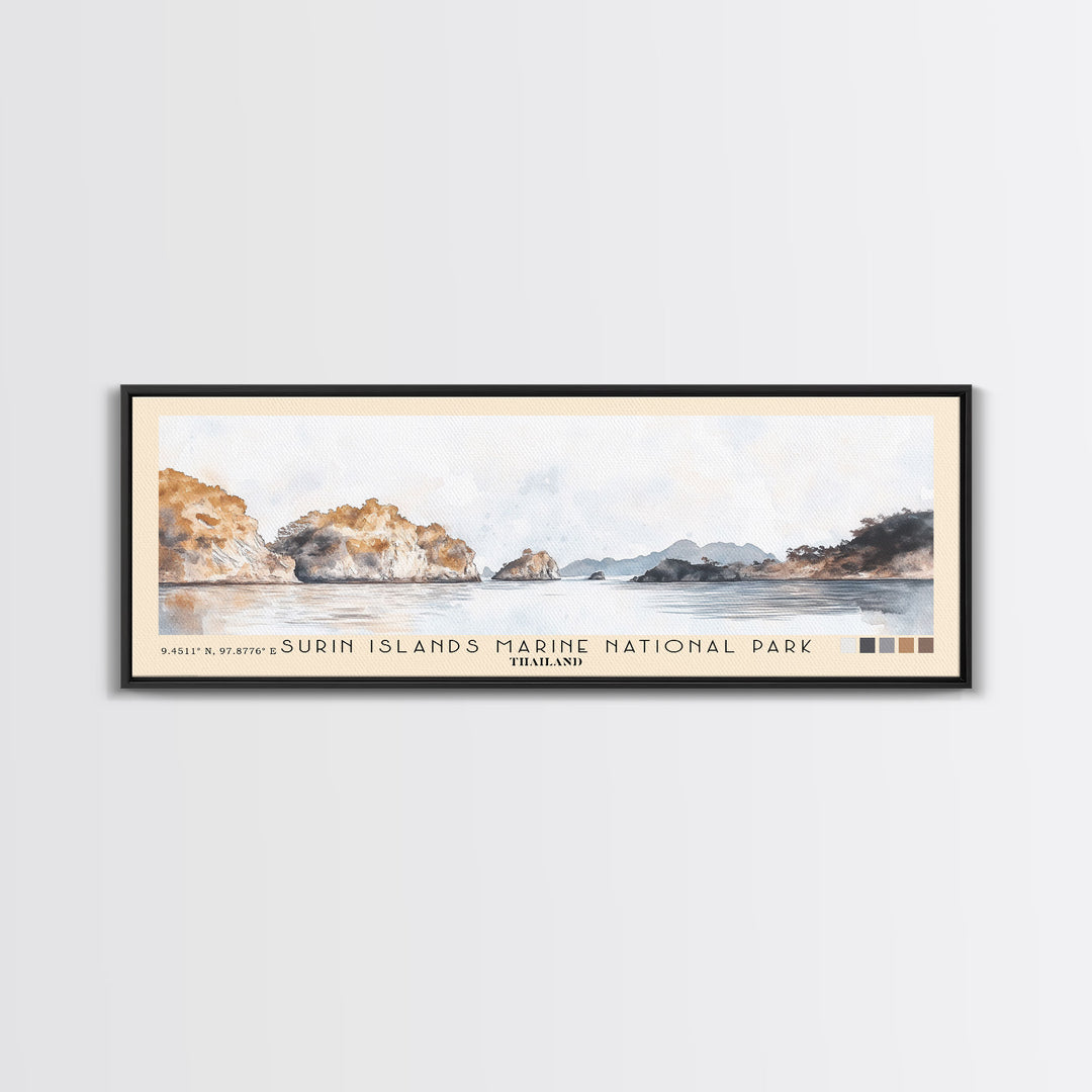 Surin Islands Marine National Park, Thailand Watercolor Print, Vacation Gift, Thailand Wall Art, Beach Painting, Beach Decor, Large Wall Art, Wood Frame Art