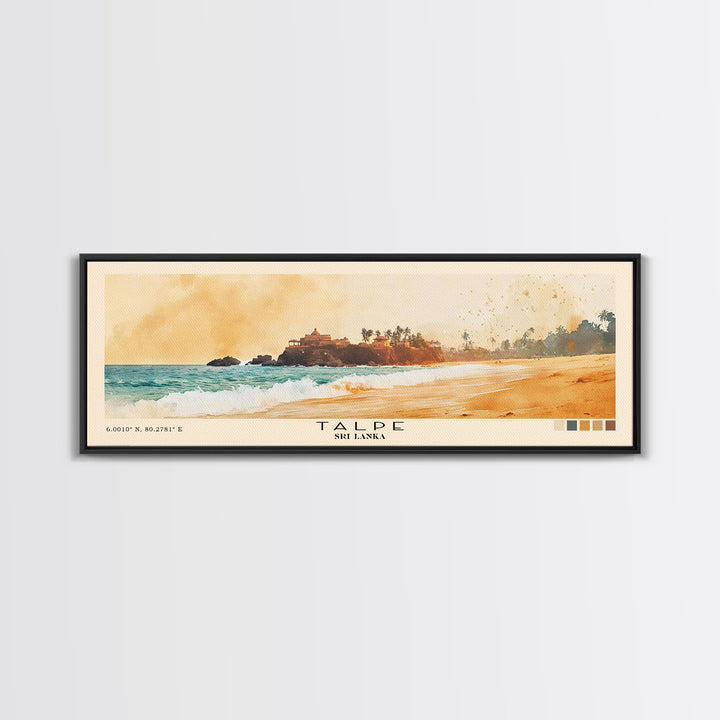 Talpe, Sri Lanka Watercolor Print, Vacation Gift, Sri Lanka Wall Art, Beach Painting, Beach Decor, Large Wall Art, Wood Frame Art