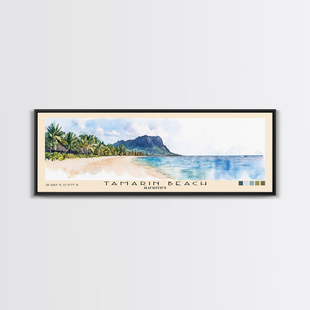 Tamarin Beach, Mauritius Watercolor Beach Print, Vacation Gift, Mauritius Wall Art, Framed Canvas Print, Framed Beach Painting