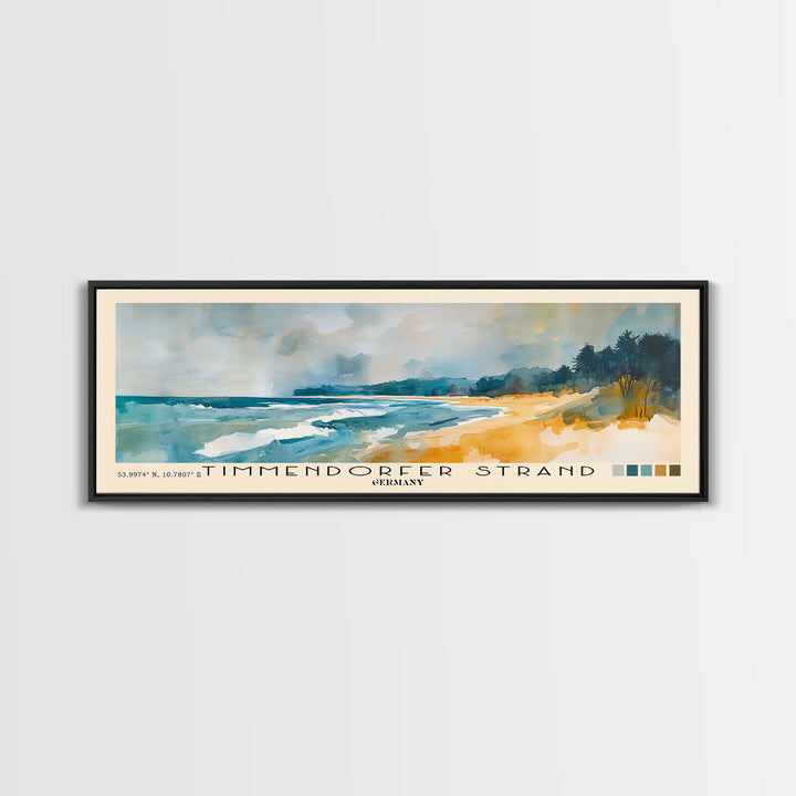 Timmendorfer Strand, Germany Watercolor Beach Print, Vacation Gift, Germany Wall Art, Framed Canvas Print, Framed Beach Painting