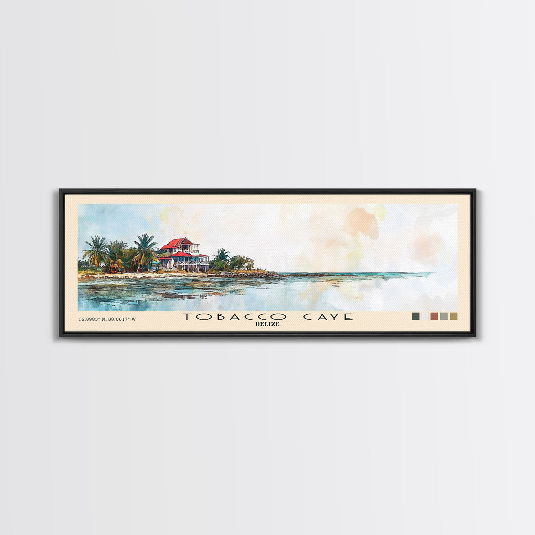 Tobacco Caye, Belize Watercolor Print, Vacation Gift, Belize Wall Art, Beach Painting, Beach Decor, Large Wall Art, Wood Frame Art