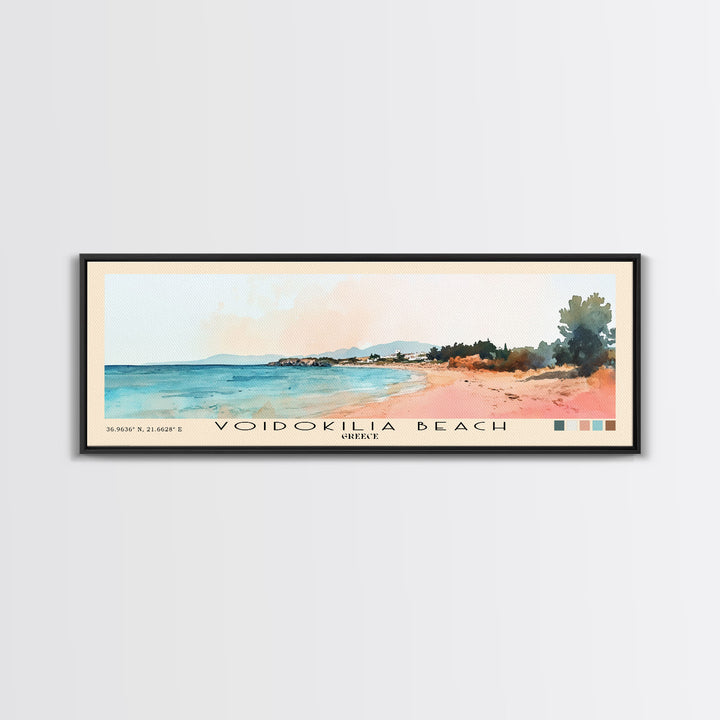 Voidokilia Beach, Greece Watercolor Beach Print, Vacation Gift, Greece Wall Art, Framed Canvas Print, Framed Beach Painting