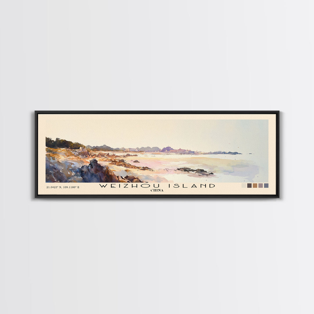 Weizhou Island, China Watercolor Print, Vacation Gift, China Wall Art, Beach Painting, Beach Decor, Large Wall Art, Wood Frame Art