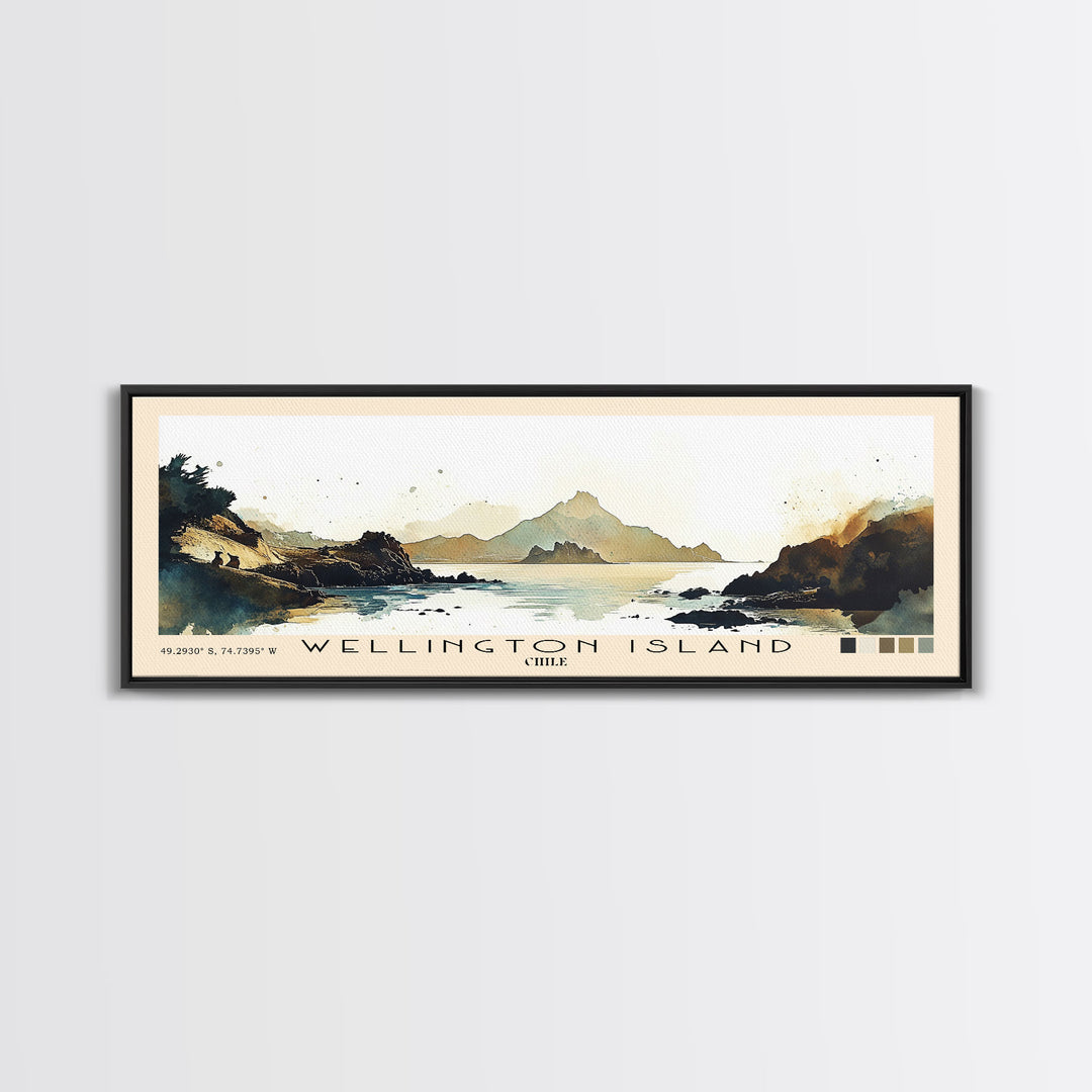 Wellington Island, Chile Watercolor Beach Print, Vacation Gift, Chile Wall Art, Framed Canvas Print, Framed Beach Painting