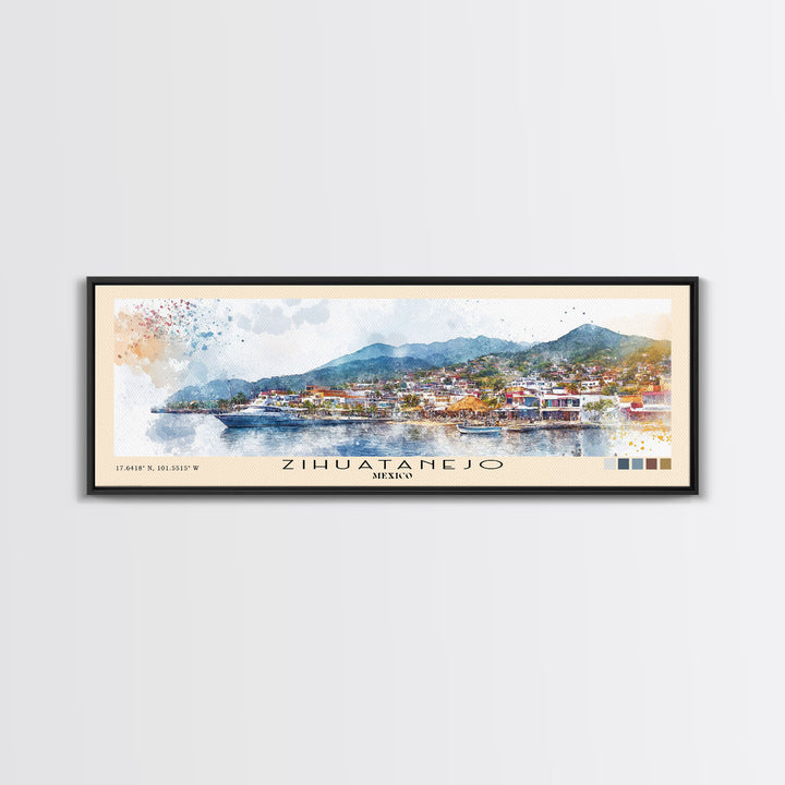 Zihuatanejo, Mexico Watercolor Beach Print, Vacation Gift, Mexico Wall Art, Framed Canvas Print, Framed Beach Painting